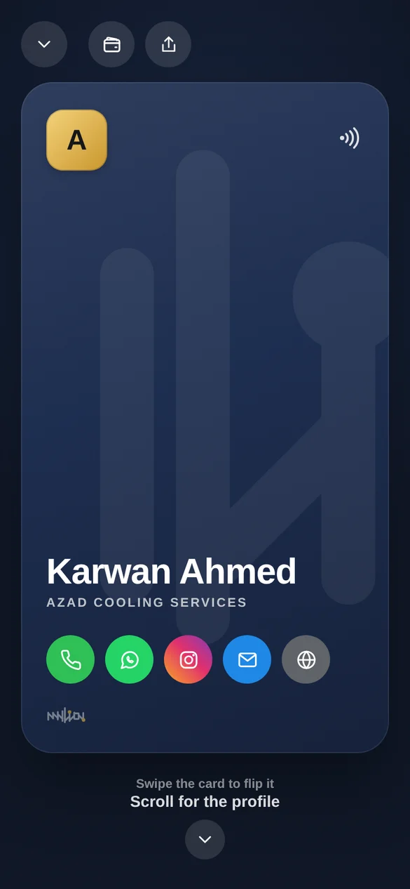 A business's full-screen digital card